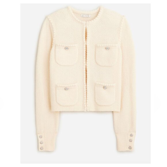J.CREW Cream Odette Sweater Lady Wool Cardigan With Jewel Buttons - Picture 1 of 8